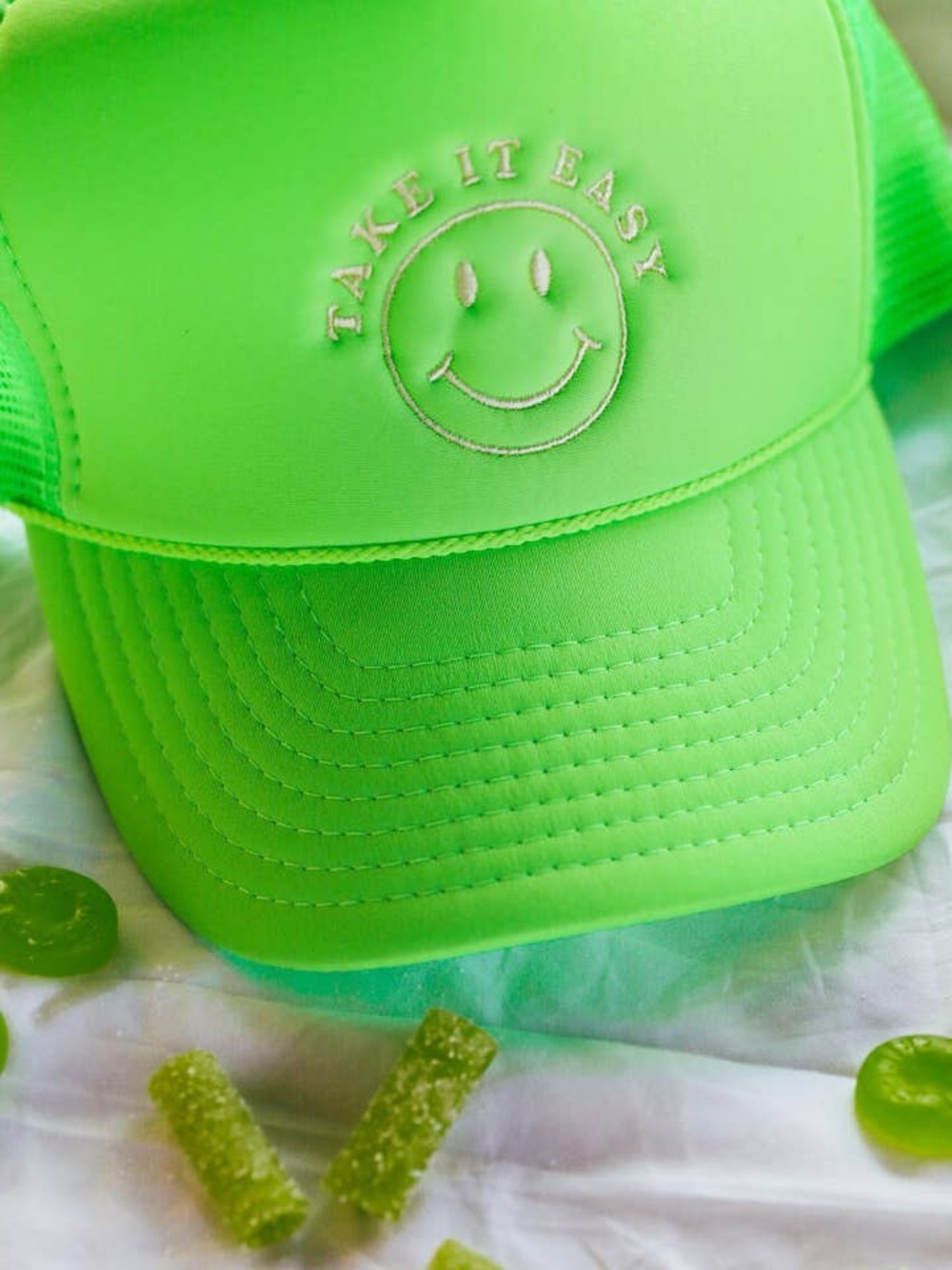 Take It Easy Neon Green Trucker Cap